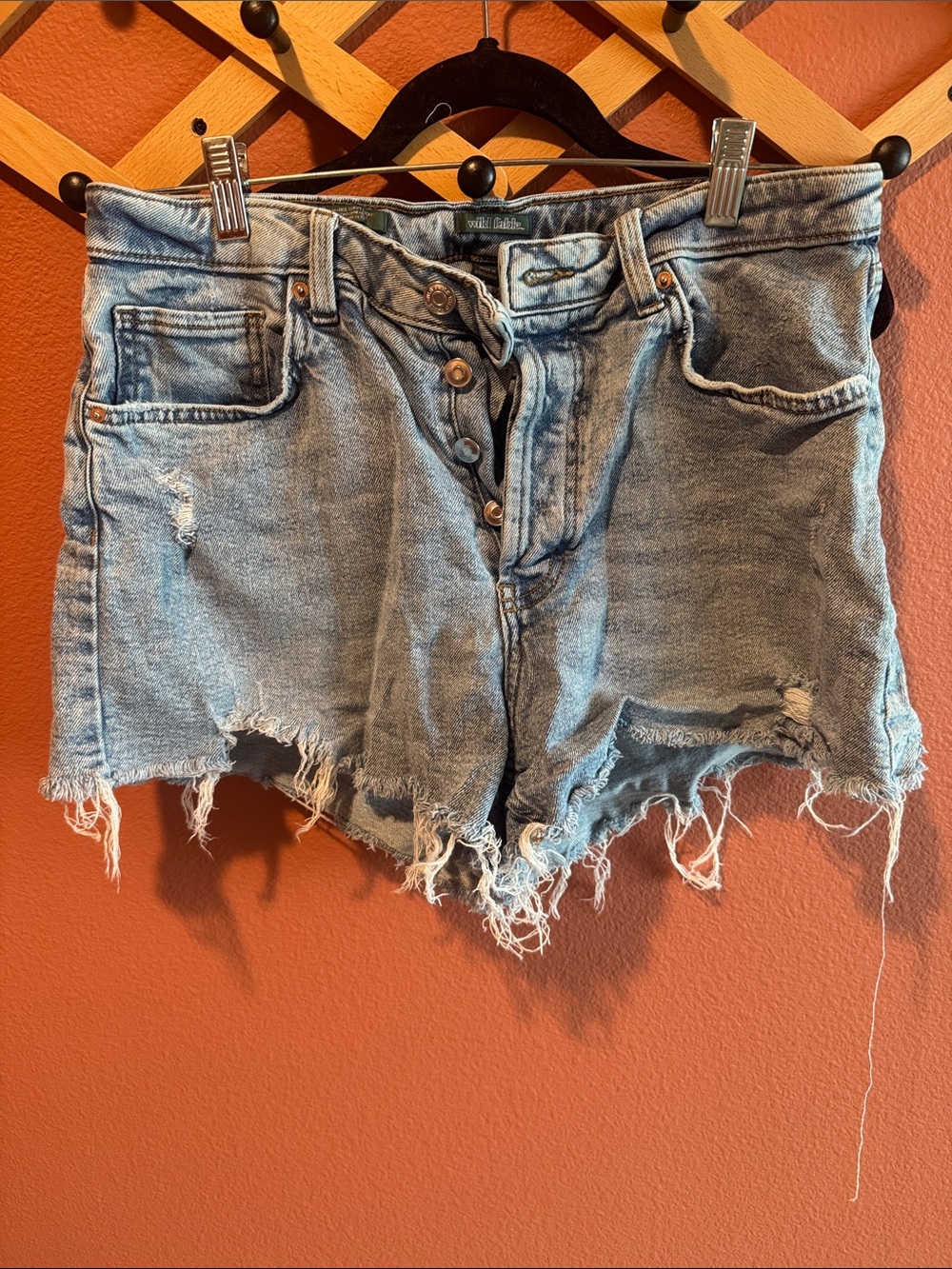 wild fable Light Blue High-Rise Distressed Denim Shorts